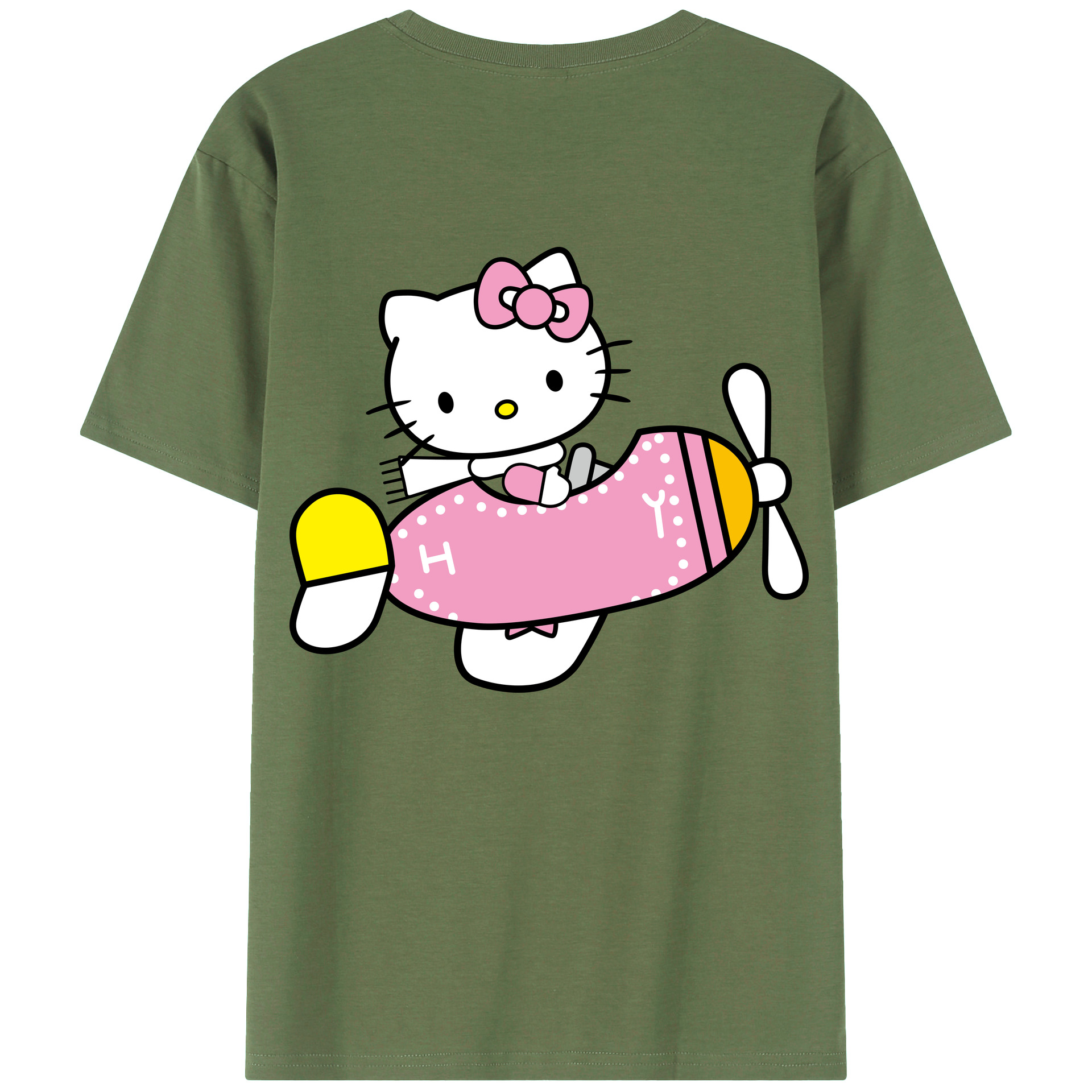 （画像用） Hello Kitty ハローキティ 綿100％ メンズ半袖Tシャツ（バックプリント） 通気性